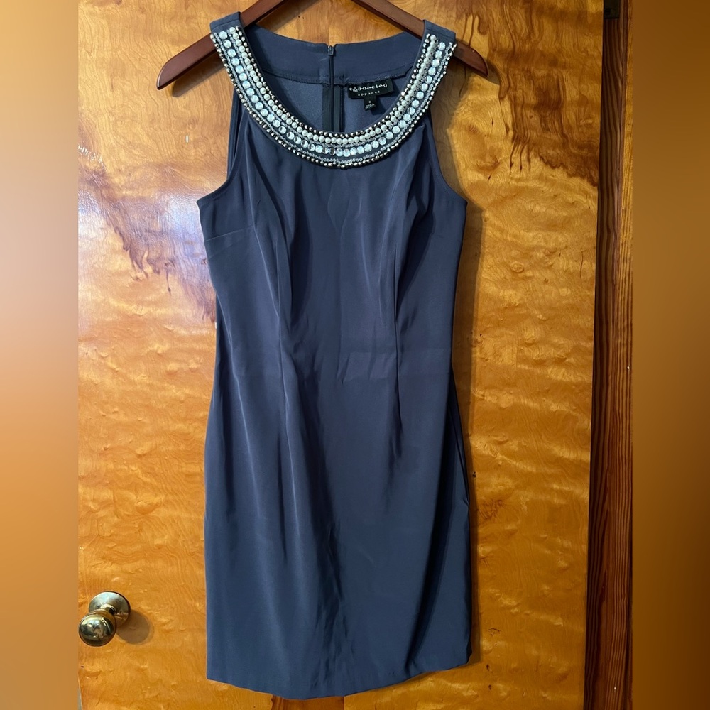 Connected Apparel- Charcoal Dress with Beaded Neckline